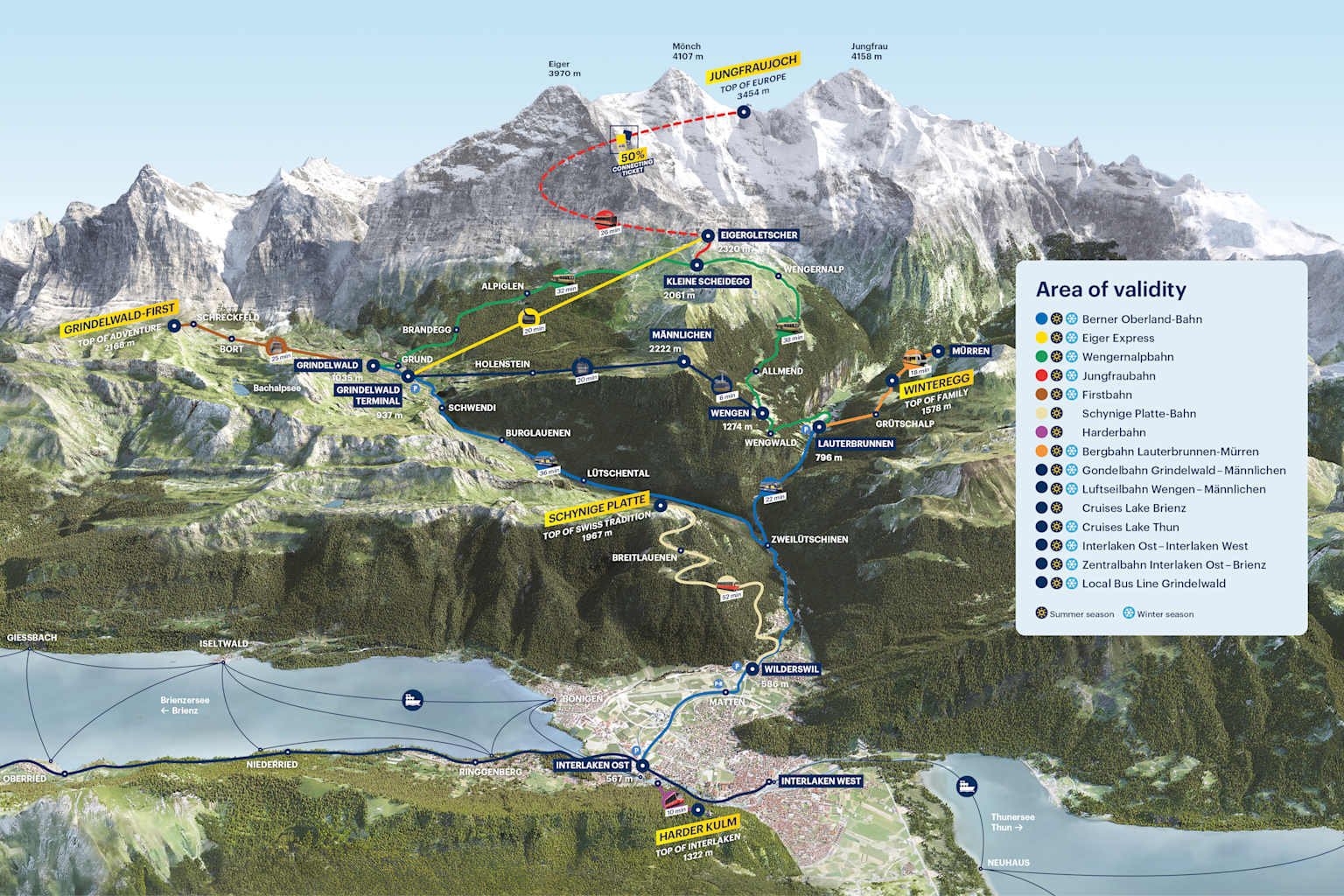 Area of validity map Jungfrau Travel Pass