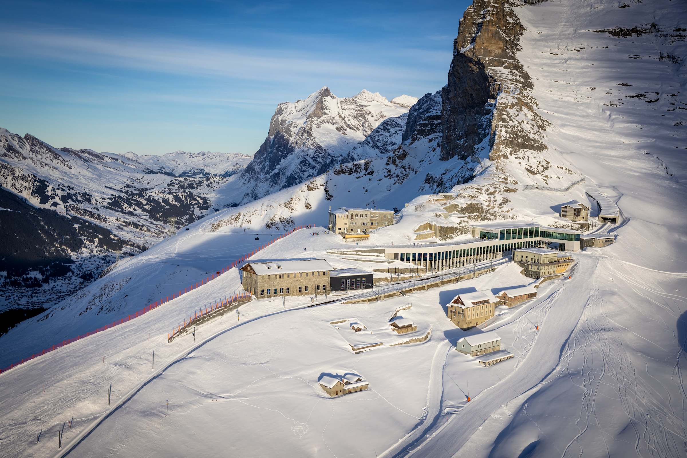 Eigergletscher Luftaufnahme Abendstimmung Winter 2